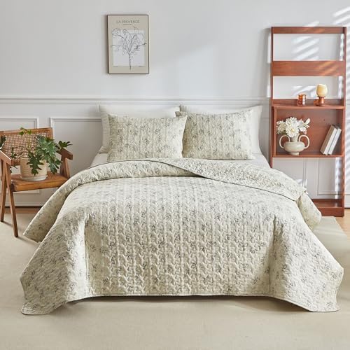 EAVD Boho Floral Queen Quilt Set with 2 Pillow Shams