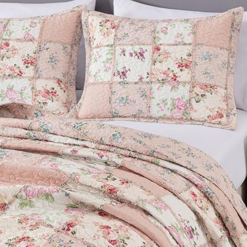 Chezmoi Abbi 3-Piece Pink Shabby Chic Quilt Set