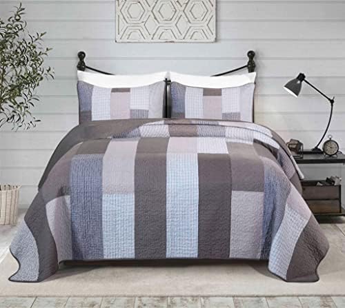 Chezmoi Sora 3-Piece Plaid Quilt Set - Queen Size