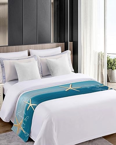 Litter Star King Bed Runner with Blue Gradient Wood Board Pattern