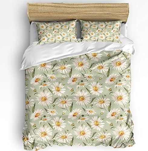 OComster California King Duvet Cover Set with Daisy Flower Pattern