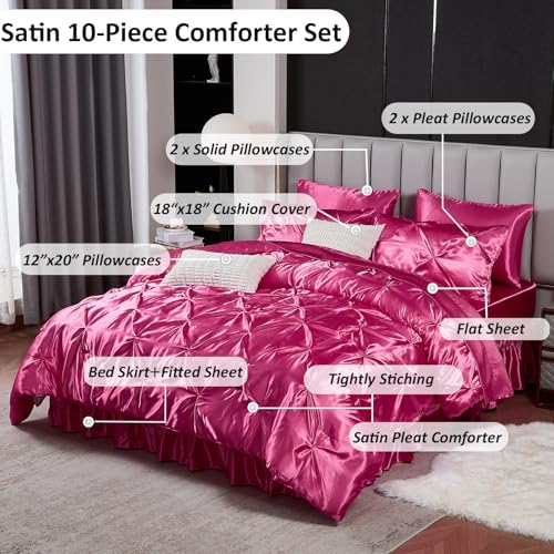 Bedbay Hot Pink Satin Comforter Set 10 Pcs Bed in a Bag