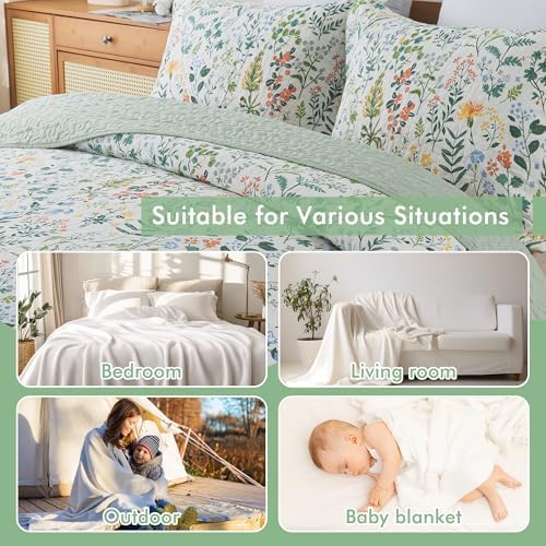 Etwel Queen Quilt Bedding Set Soft Reversible Cotton Bedspread with 2 Pillow Shams