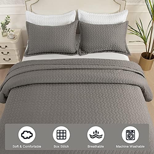 Hygge Hush Summer Quilt Set Dark Grey L Pattern 3 Piece