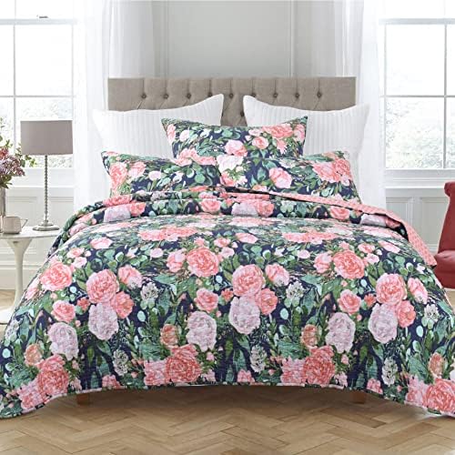 King Quilt Set 3-Piece Reversible Cotton Bedspread with Shams