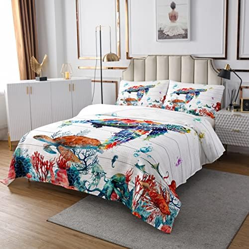 Erosebridal Watercolor Sea Turtle Quilt Set 1