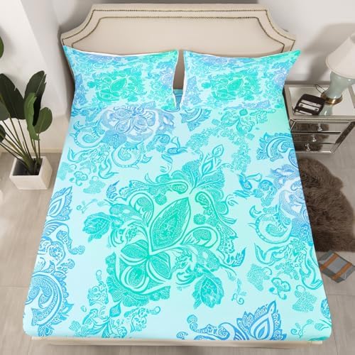 Erosebridal Bohemian Paisley Fitted Sheet Twin Size
