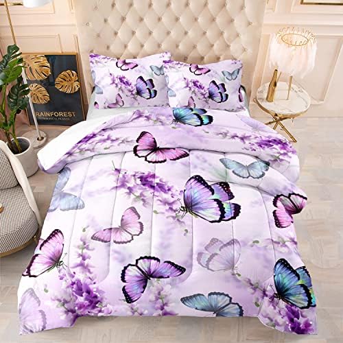 Lavender Butterfly Comforter Set for Kids and Adults 1