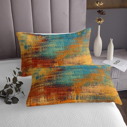 Erosebridal Red Ombre Queen Quilt Set with Blue Tie Dye Coverlet