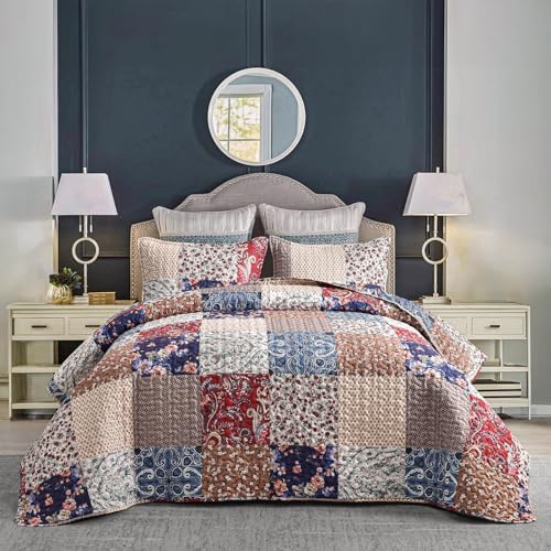 DURLENGEN Floral Quilt Set Queen Size 3Pcs