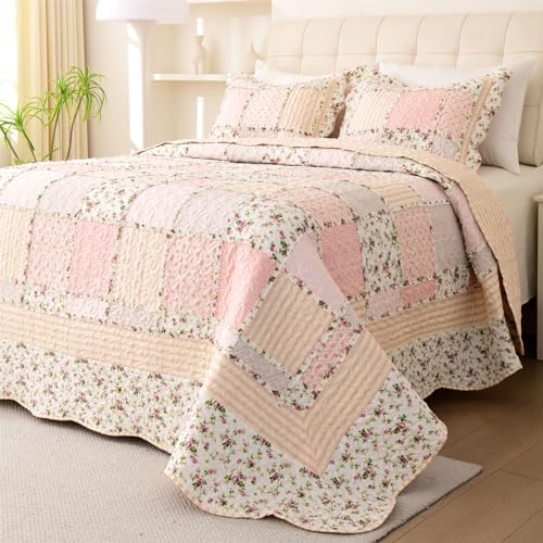 Cmfshape Floral Quilt Bedspread Queen Size 3 Piece Set