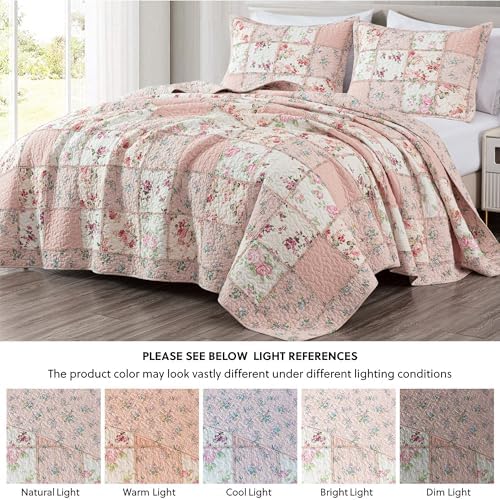 Chezmoi Abbi 3-Piece Pink Shabby Chic Quilt Set
