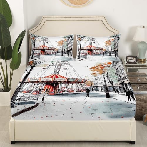 Erosebridal Retro Carousel Bed Sheets Set Twin