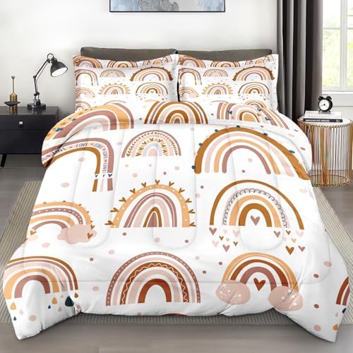 Pamnest Comforter Set Twin Size Boho Rainbow Pink