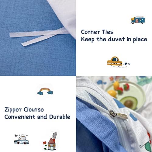 Kids Car Duvet Cover Set Twin Size - 100 Cotton