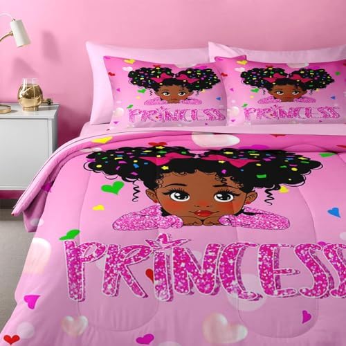 Nesker 5 Pcs Comforter Set Twin Size Pink Princess