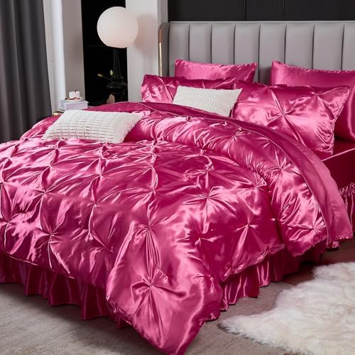 Bedbay Hot Pink Satin Comforter Set 10 Pcs Bed in a Bag