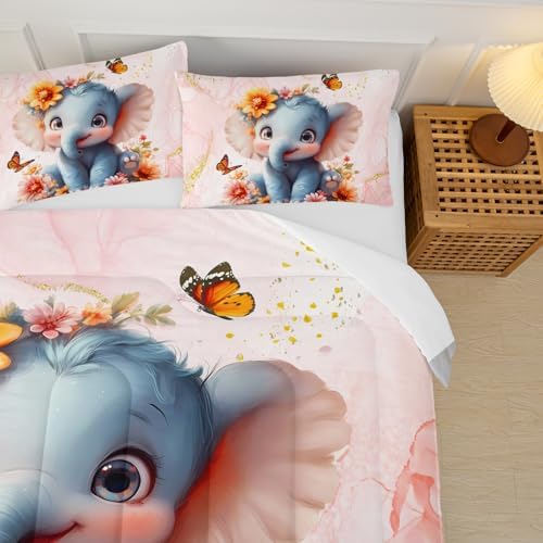 Marble Print Elephant Comforter Set Twin for Kids