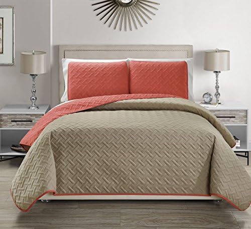 KingLinen Embossed Coral Reversible Quilt Set Cal King 1