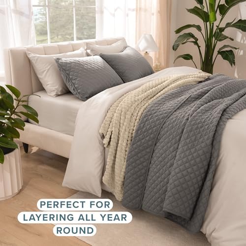 Bare Home Coverlet Set - 3 Piece Full Queen Grey Bedspread