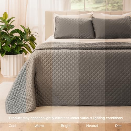 Bare Home Coverlet Set - 3 Piece Full Queen Grey Bedspread