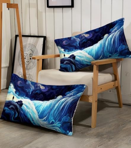 4 Piece Microfiber Bed Sheet Set Blue Abstract Waterfall Design