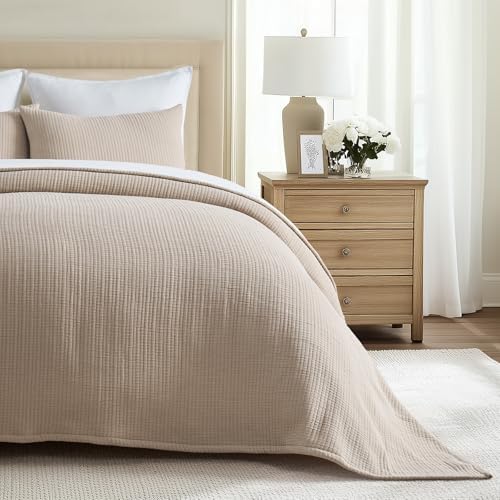 EVERGRACEHOME Cotton Gauze Bedspread Set Khaki Tan 2 Shams