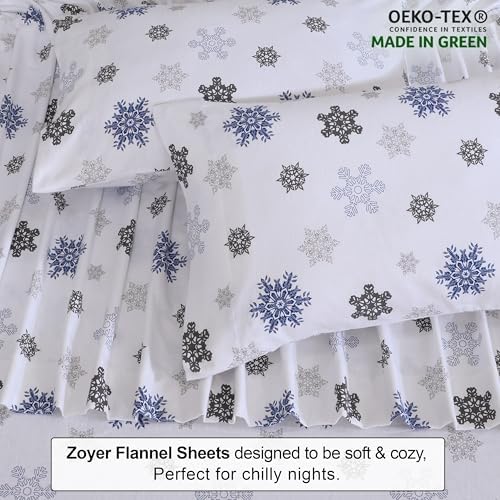 ZOYER Flannel Twin XL Sheet Set - 3 Pieces White Snow