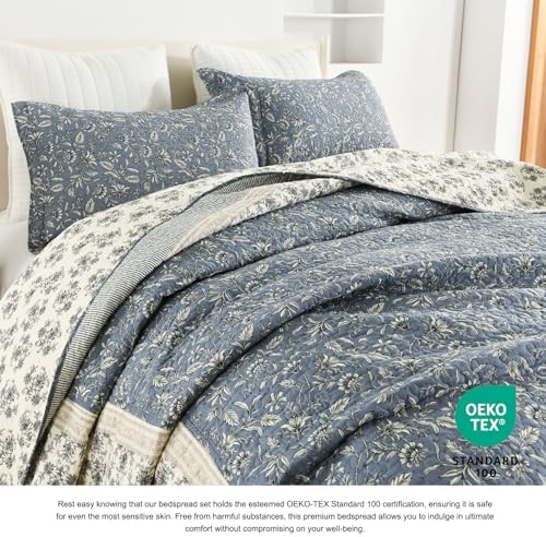 DDUOXIN Oversized King Bedspread Set - 128x120 Grayish BlueBeige