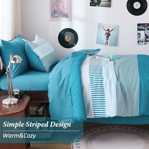 Cottolester Teal Striped Comforter Set Twin Size