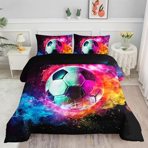Kids Flame Soccer Comforter Set with 2 Pillowcases 1