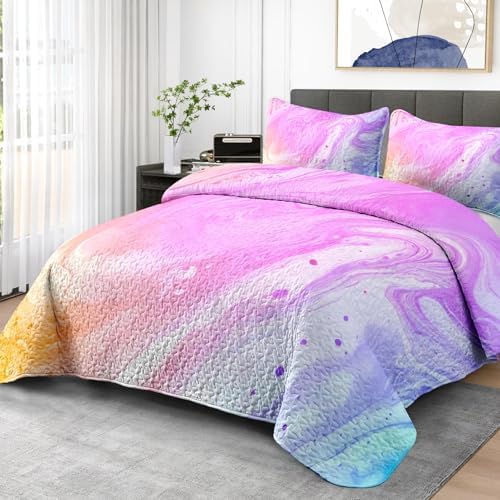 Pamnest Quilt Set FullQueen Size Tie Dye Marble 3 Pcs