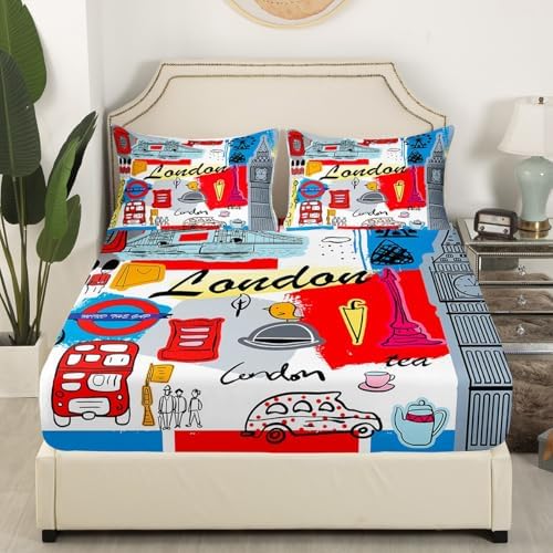 Feelyou London Themed Fitted Sheet Set Kids 1