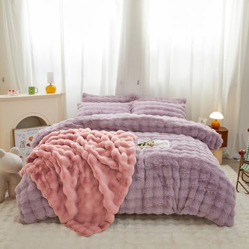 Roscloud Rabbit Plush Duvet Cover Set 3PC Twin
