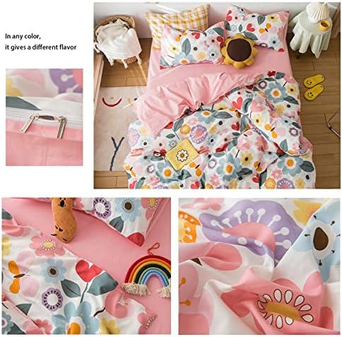 HighBuy Kids Girl Floral Duvet Cover Set Pink 3 pcs