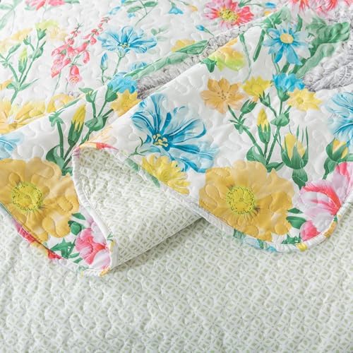 NEWLAKE Dreamy Flowers Reversible Quilt Set King Size