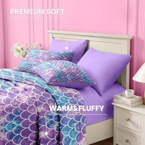 Nesker 5 Pcs Comforter Set Twin Size Mermaid Design