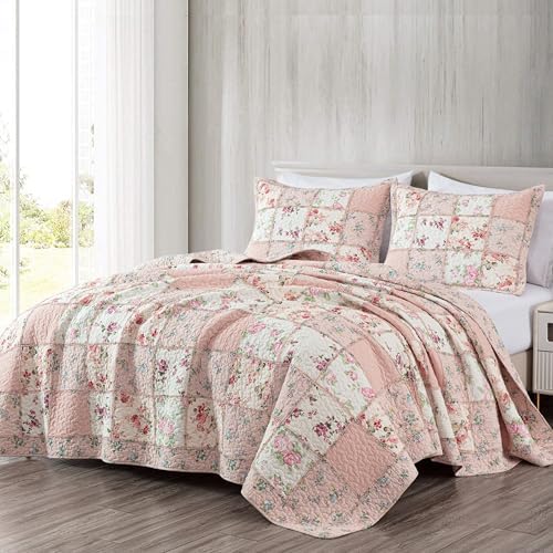 Chezmoi Abbi 3-Piece Pink Shabby Chic Quilt Set