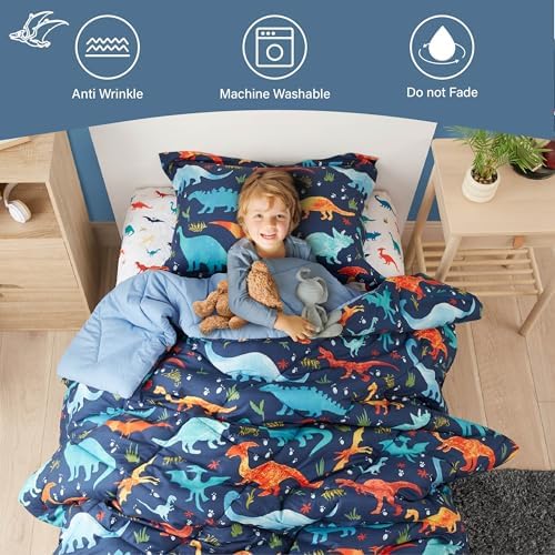 PPOLCA Queen Dinosaur Kids Comforter Set - 3 Pieces Super Soft and Lightweight