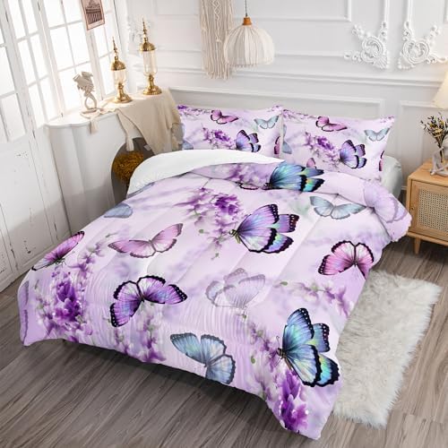 Lavender Butterfly Comforter Set for Kids and Adults 1