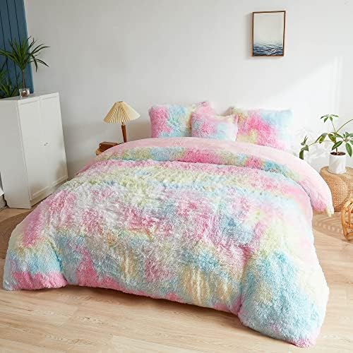 MEGO Rainbow Fluffy Duvet Cover Set Queen Size