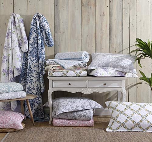 Laura Ashley Queen Quilt Set with Shams Venetia Grey 100 Cotton Reversible Bedding