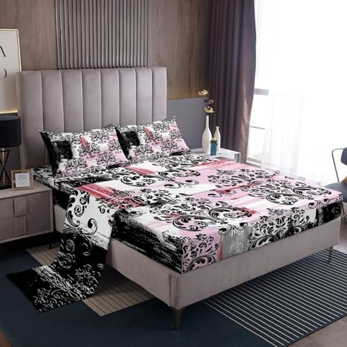 Erosebridal Pink Black Graffiti Twin Bed Sheet Set