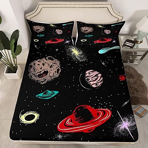 Outer Space Sheets California King Set - Starry Sky Planets Bedding 1
