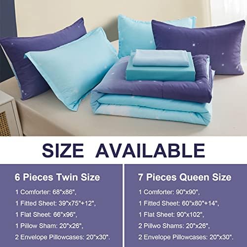 Dinjoy Rainbow Ombre Comforter Set Twin Size 6 Pieces