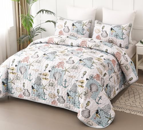 Djoymock Ocean Quilt Set Queen 3 Piece Summer Bedding