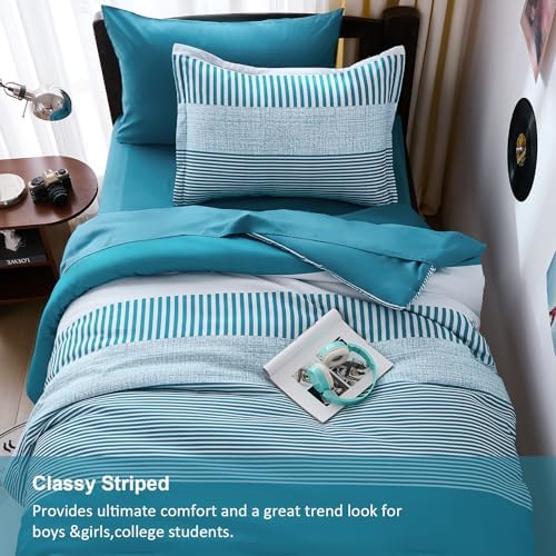 Cottolester Teal Striped Comforter Set Twin Size