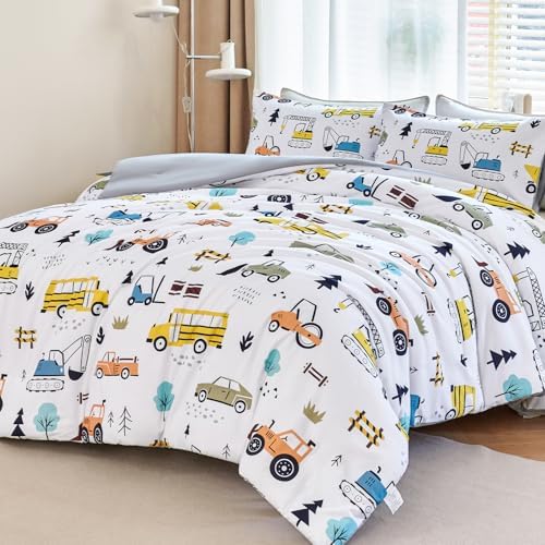 WINLIFE Twin Size Comforter Set with Cartoon Excavator Pattern