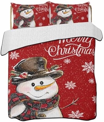 Chucoco Twin XL Quilt Bedding Set with Snowman Pattern