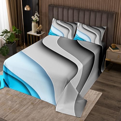 Erosebridal Blue Stripe King Quilt Set with Grey Coverlet